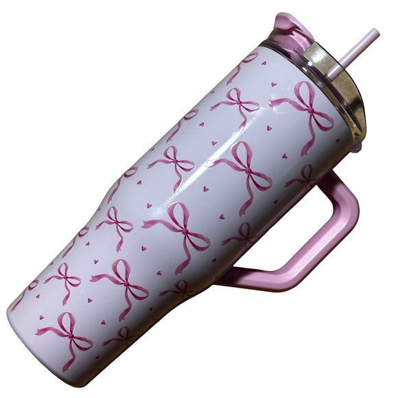 Pink Bows & Hearts Stainless Steel Tumbler w/ Straw & Handle Hobby Lobby - Picture 2 of 4